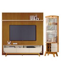 Estante Home Theater Com Bancada Suspensa Luna 30com Cristaleira Marina Cinamomo Off White - Madetec Estante Home Theater Com Bancada Suspensa Luna 30com Cristaleira Marina Cinamomo Off White - Madetec