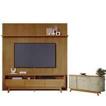Estante Home Theater Com Bancada Suspensa Luna com Aparador para Sala Buffet Mônaco Cumaru - Madetec Estante Home Theater Com Bancada Suspensa Luna com Aparador para Sala Buffet Mônaco Cumaru - Madetec