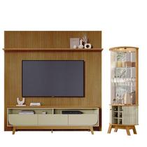 Estante Home Theater Com Bancada Suspensa Luna com Cristaleira Marina Cumaru Opala - Madetec