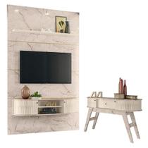 Estante Home Theater Com Bancada Suspensa Monte Carlo Com Aparador Estoril Calacata Off White Madetec