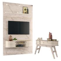 Estante Home Theater com Bancada Suspensa Monte Carlo com Aparador Estoril Calacata Off White Madetec Estante Home Theater com Bancada Suspensa Monte Carlo com Aparador Estoril Calacata Off White Madetec