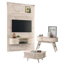 Estante Home Theater com Bancada Suspensa Monte Carlo com Aparador Estoril e Mesa de Centro Indianápolis Calacata Off White Madetec Estante Home Theater com Bancada Suspensa Monte Carlo com Aparador Estoril e Mesa de Centro Indianápolis Calacata Off White Madetec