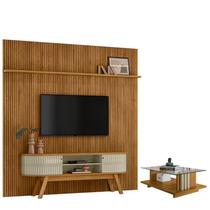 Estante Home Theater Com Bancada Suspensa New Laguna com Mesa de Centro Indianápolis Cumaru Opala - Madetec