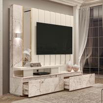 Estante Home Theater Com Espelho e LED 2 Gavetas Zeus Calacata/Off White - Madetec