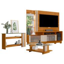 Estante Home Theater com Pés e Aparador com Mesa de Centro Frizz Plus Cinamomo Off White Madetec