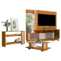 Estante Home Theater com Rodízios e Aparador com Mesa de Centro Frizz Plus Cinamomo Off White Madetec