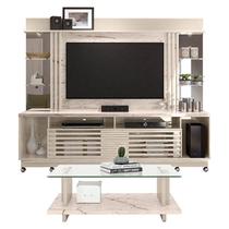 Estante Home Theater com Rodízios e Mesa de Centro Frizz Gold Calacata Off White Madetec