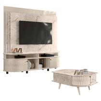 Estante Home Theater Daytona com Mesa de Centro Indianápolis Calacata Off White Madetec