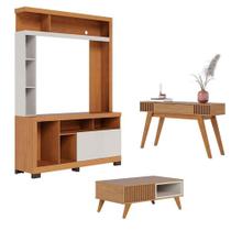 Estante Home Theater Elba Com Mesa De Centro Jeri Freijó Off White Matte E Aparador Riviera Freijó - Colibri