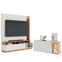 Estante Home Theater Humaita com Aparador Buffet Sena com Led Off White Matte Freijó - Colibri Estante Home Theater Humaita com Aparador Buffet Sena com Led Off White Matte Freijó - Colibri