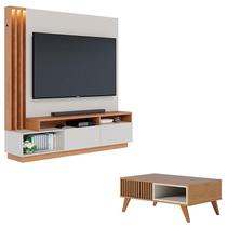 Estante Home Theater Humaitá Off White Matte Freijó com Mesa de Centro Jeri Freijó Off White - Colibri