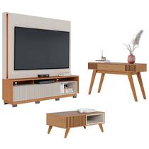 Estante Home Theater Jordão Com Pés Off White Freijó com Mesa de Centro Jeri Freijó Off White e Aparador Riviera Freijó Colibri
