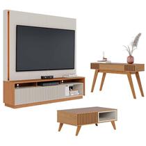 Estante Home Theater Jordão Off White Freijó com Mesa de Centro Jeri Freijó Off White e Aparador Riviera Freijó Colibri