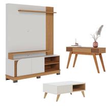 Estante Home Theater Jurerê 1.5 com Mesa de Centro Jeri Off White Matte Freijó e Aparador Riviera Freijó Colibri Estante Home Theater Jurerê 1.5 com Mesa de Centro Jeri Off White Matte Freijó e Aparador Riviera Freijó Colibri