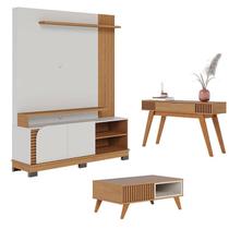 Estante Home Theater Jurerê 1.5 Off White Matte Freijó com Mesa de Centro Jeri Freijó Off White e Aparador Riviera Freijó Colibri Estante Home Theater Jurerê 1.5 Off White Matte Freijó com Mesa de Centro Jeri Freijó Off White e Aparador Riviera Freijó Colibri