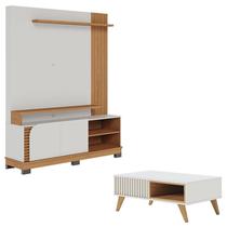 Estante Home Theater Jurerê 1.5 Off White Matte Freijó com Mesa de Centro Jeri Off White Freijó - Colibri Estante Home Theater Jurerê 1.5 Off White Matte Freijó com Mesa de Centro Jeri Off White Freijó - Colibri