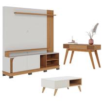 Estante Home Theater Jurerê 1.8 com Mesa de Centro Jeri Off White Matte Freijó e Aparador Riviera Freijó Colibri Estante Home Theater Jurerê 1.8 com Mesa de Centro Jeri Off White Matte Freijó e Aparador Riviera Freijó Colibri