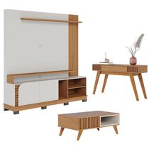 Estante Home Theater Jurerê 1.8 Off White Matte Freijó com Mesa de Centro Jeri Freijó Off White e Aparador Riviera Freijó Colibri