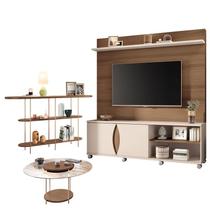 Estante Home Theater Luxor Castanho Off White e Aparador Infinity e Mesa de Centro sky com Tampo de Vidro Castanho- HB Móveis