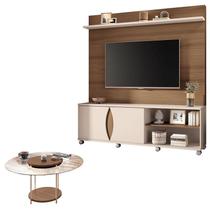 Estante Home Theater Luxor Castanho Off White e Mesa de Centro sky com Tampo de Vidro Castanho- HB Móveis Estante Home Theater Luxor Castanho Off White e Mesa de Centro sky com Tampo de Vidro Castanho- HB Móveis
