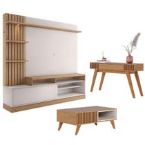 Estante Home Theater Maceió Com Mesa De Centro Jeri Freijó Off White E Aparador Riviera Freijó Colibri