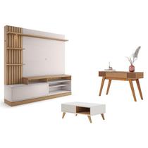 Estante Home Theater Maceió com Mesa de Centro Jeri Off White Freijó e Aparador Riviera Freijó Colibri