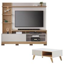 Estante Home Theater Maceió com Pés Freijó Off White com Mesa de Centro Jeri Off White Freijó - Colibri