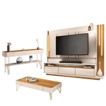 Estante Home Theater Montane e Aparador Vivant e Mesa de Centro Cadenza Off White Cinamomo - HB Móveis