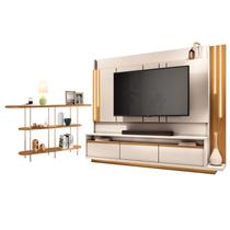 Estante Home Theater Montane Off White Cinamomo e Aparador Infinity Cinamomo - HB Móveis