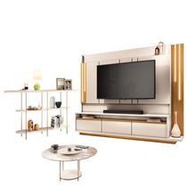 Estante Home Theater Montane Off White Cinamomo e Aparador Infinity e Mesa de Centro Sky com Tampo de Vidro Off White - HB Móveis