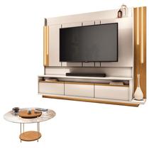 Estante Home Theater Montane Off White Cinamomo e Mesa de Centro Sky com Tampo de Vidro Cinamomo - HB Móveis