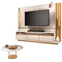 Estante Home Theater Montane Off White Cinamomo E Mesa De Centro Sky Com Tampo De Vidro Cinamomo - Hb Móveis
