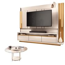 Estante Home Theater Montane Off White Cinamomo e Mesa de Centro Sky com Tampo de Vidro Off White - HB Móveis Estante Home Theater Montane Off White Cinamomo e Mesa de Centro Sky com Tampo de Vidro Off White - HB Móveis