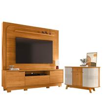 Estante Home Theater Nilo com Pés Cinamomo com Aparador para Sala Buffet Monza Cinamomo Off White - Madetec
