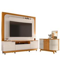 Estante Home Theater Nilo com Rodízios com Aparador para Sala Buffet Monza Cinamomo Off White - Madetec