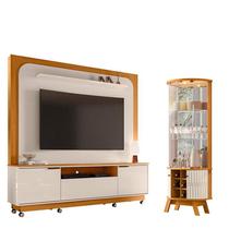 Estante Home Theater Nilo com Rodízios com Cristaleira Mariana Cinamomo Off White - Madetec Estante Home Theater Nilo com Rodízios com Cristaleira Mariana Cinamomo Off White - Madetec