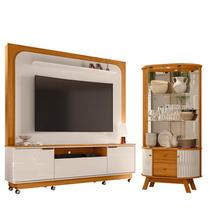 Estante Home Theater Nilo com Rodízios com Cristaleira Moss Cinamomo Off White - Madetec Estante Home Theater Nilo com Rodízios com Cristaleira Moss Cinamomo Off White - Madetec