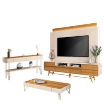 Estante Home Theater Nobre E Aparador Vivant E Mesa De Centro Cadenza Off White Cinamomo Hb Móveis