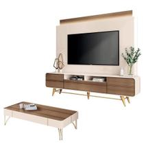 Estante Home Theater Nobre E Mesa De Centro Cadenza Off White Castanho Hb Móveis