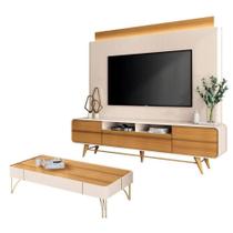 Estante Home Theater Nobre E Mesa De Centro Cadenza Off White Cinamomo Hb Móveis