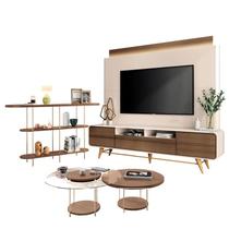 Estante Home Theater Nobre Off White Castanho e Aparador Infinity e Kit Mesa de Centro Sky Castanho HB Móveis Estante Home Theater Nobre Off White Castanho e Aparador Infinity e Kit Mesa de Centro Sky Castanho HB Móveis