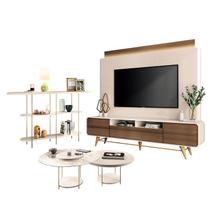 Estante Home Theater Nobre Off White Castanho e Aparador Infinity e Kit Mesa de centro Sky Off White HB Móveis
