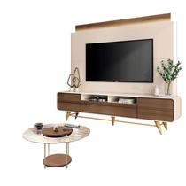 Estante Home Theater Nobre Off White Castanho e Mesa de Centro Sky com Tampo de Vidro Castanho HB Móveis