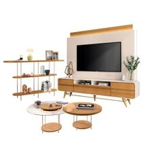 Estante Home Theater Nobre Off White Cinamomo E Aparador Infinity E Kit Mesa De Centro Sky Cinamomo Hb Móveis