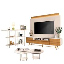 Estante Home Theater Nobre Off White Cinamomo e Aparador Infinity e Kit Mesa de centro Sky Off White HB Móveis
