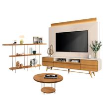 Estante Home Theater Nobre Off White Cinamomo e Aparador Infinity e Mesa de Centro Sky Cinamomo HB Móveis