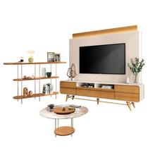Estante Home Theater Nobre Off White Cinamomo e Aparador Infinity e Mesa de Centro Sky com Tampo de Vidro Cinamomo HB Móveis