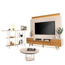 Estante Home Theater Nobre Off White Cinamomo e Aparador Infinity e Mesa de centro Sky Off White HB Móveis