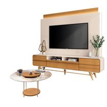Estante Home Theater Nobre Off White Cinamomo e Mesa de Centro Sky com Tampo de Vidro Cinamomo HB Móveis