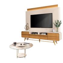 Estante Home Theater Nobre Off White Cinamomo e Mesa de Centro Sky com Tampo de Vidro Off White HB Móveis